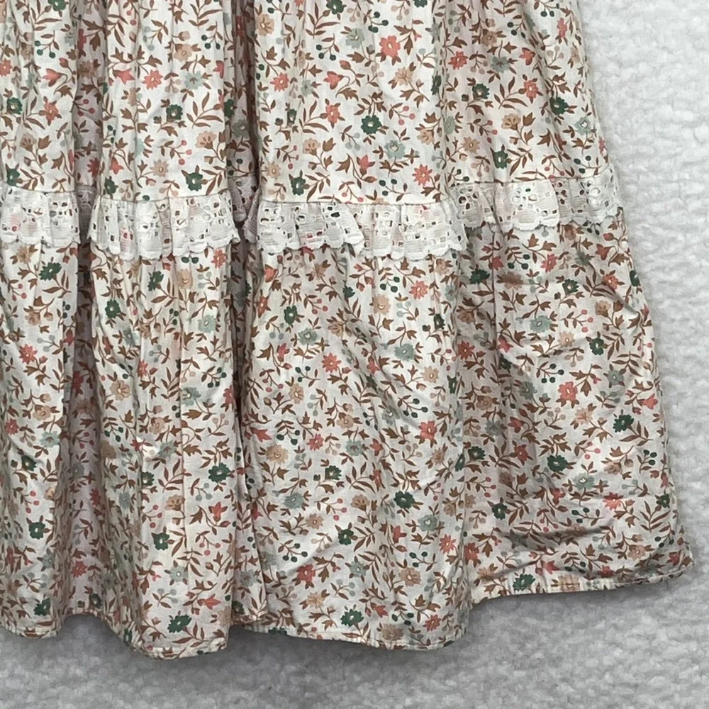 Vintage Floral Prairie Dress Girls 5 Maxi Tiered Lace Cottagecore Little House